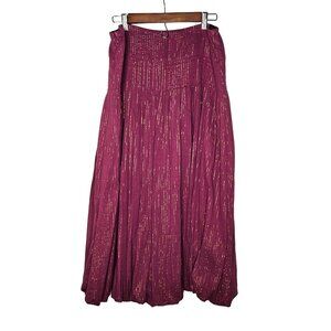 Soft Surroundings Bubble Hem Purple Gold Metallic Pleated Boho Maxi Skirt Medium